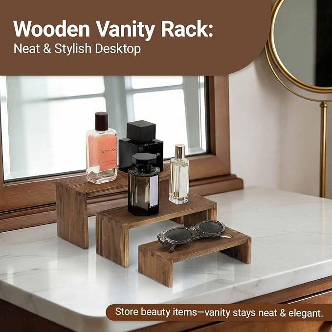 3-Tier Wood Display Risers – Versatile Food Display Risers for Party, Desktop Organizer for Home, Office & Kitchen, Multi-Purpose Wooden Shelf for Plants, Collectibles(9.5/8.5/7.5 in)