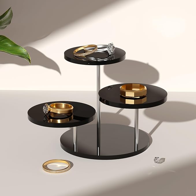 Round Acrylic Display Riser Stands, 3 Tier Jewelry Display Stands for Rings Earrings Mini Figurines 2 Pack(Black)