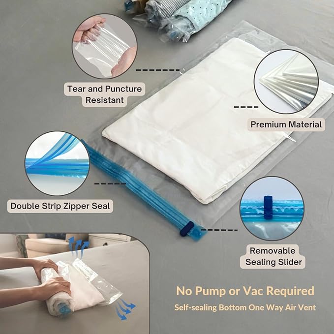 25 Pack Vacuum Storage Bags with Pump, Compression Space Saver for Comforter, Bedding, Blanket Storage, Vacuum Seal Bags for Clothing, Luggage and Closet Organizer