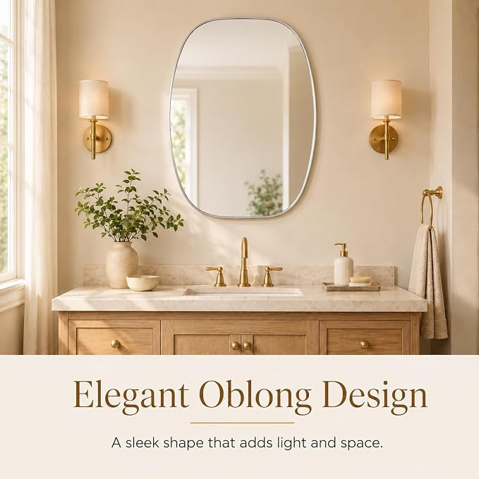USHOWER Silver Oval Arch Bathroom Mirrors for Over Sink, 30x40 Inch Bathroom Vanity Mirror for Bathroom, Bedroom, Vanity, Entryway, Aluminium Frame, Anti-Rust, Modern Wall Decor