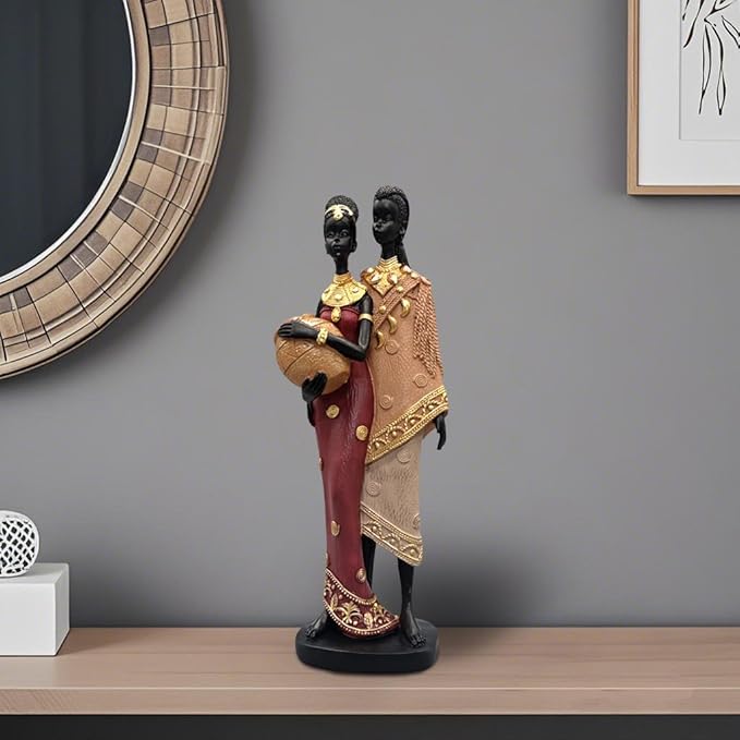 African Statue for Home Decor - 10" Tribal Lovers Couple Sculpture,Vintage Figure Figurines，Living Room/Study/Office/Bookshelf/Desktop for Housewarming/Anniversary
