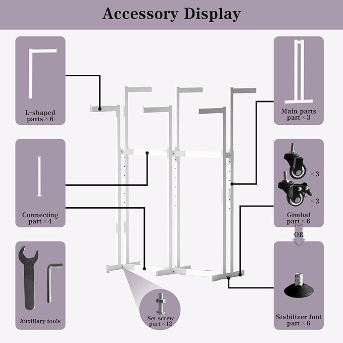 Clothing Racks - Retail - Display - Metal Garment Racks Heavy Duty for Hanging Clothes, Rolling White Commercial Clothing Display Rack Stand with Wheels (6 Arm,White)