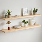 Homeforia 60 inch Natural Floating Shelf, High End Solid Real Wood 60inch Small Floating Shelves for Wall Mounted, Natural Wooden Floating Shelves, Heavy Duty Bracket, 60 X 6.5 X 1.75 in, Set of 3