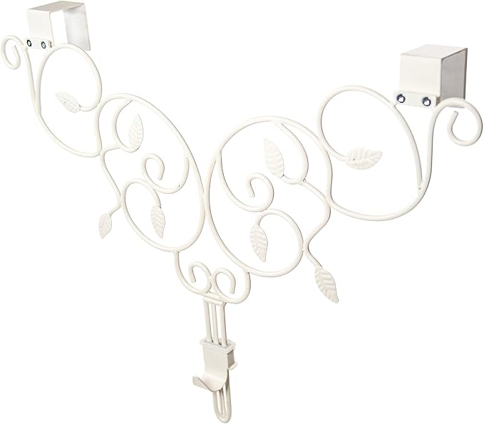 [Front Door WREATH HANGER] - Ivy Design | ADJUSTABLE Hook Length for Tall and Small Doors | PADDING to Prevent Damage like Scratch and Dents | Heavy Duty Cast Iron Metal Hangar - (White)