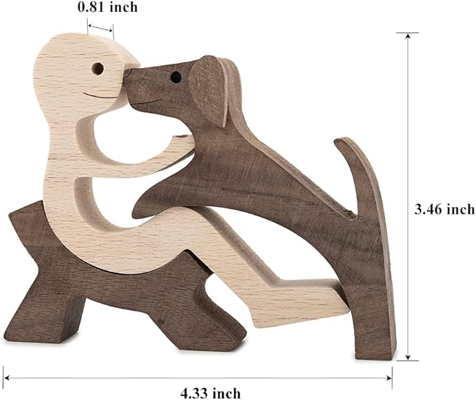 ISHINE Handmade Wood Decor Sculptures, Sitting Man and Dog Statue, Carved Creative Home Office Gift Decoration Natural ECO Friendly