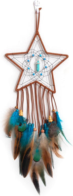 Dream Catcher Star Design Handmade Dreamcathers,Traditional Feather Dreamcatcher Hanging Home Wall Decoration Craft Ornament Native American Style Dream cathers, Brown