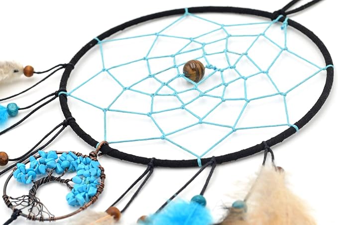 Urdeoms Blue Tree of Life Dream Catchers for Bedroom Adult Boho Big Dream Catcher for Boys Girls with Crystal Turquoise Hanging Ornament and Feathers Blessing Gifts(NO.33)