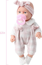 Enjoyin 12'' Baby Doll in Gift Box with Pink Cloths, Pacifier, 13''x13'' Microfabric Blanket, and Feeding Bottle. Gift Idea for Ages 3+