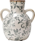 SIDUCAL Ceramic Vintage Pastoral Vase with Handles, 7 Inch Chinoiserie Floral Vase, Retro Ice Cracked Rustic Farmhouse Vases for Home Decor, Living Room, Bookshelf, Office, Tuscan Decor, Gray Floral