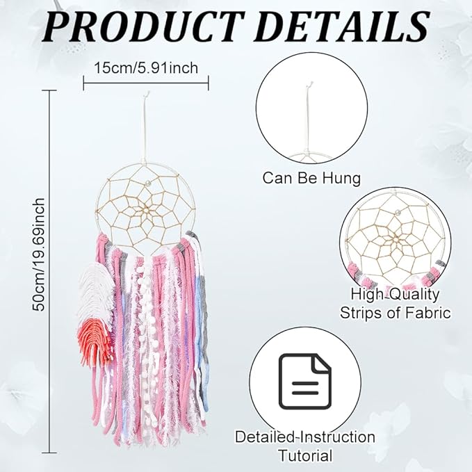 DIY Two-Color Dreamcatcher Kit 2 Set 19.69“ x 5.91“ Boho Pink Blue Wool Yarn Handmade Dream Catcher for Beginners, Dream Catcher for Women Gifts DIY Wall Decor for Bedroom, Livingroom