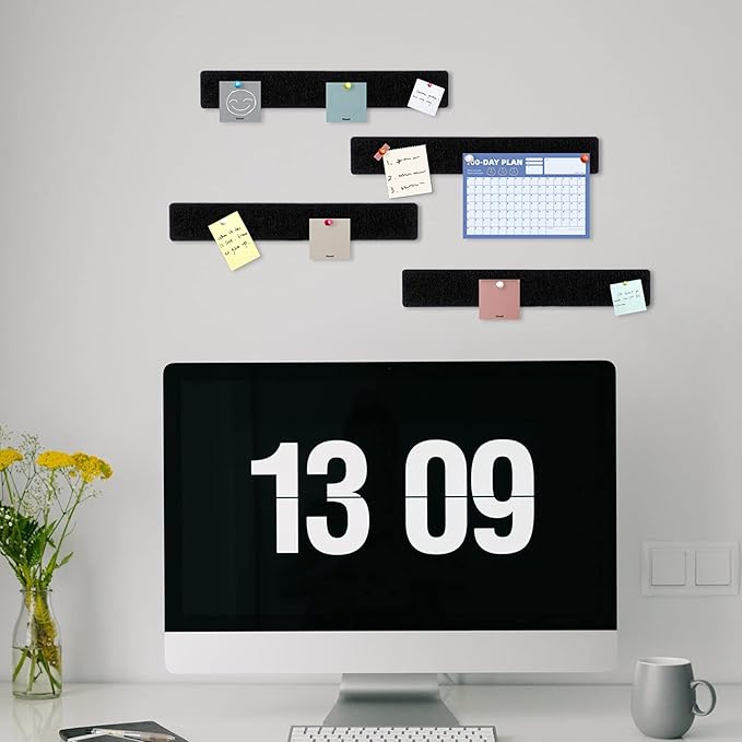 Cork Board for Walls - 8 Pack Felt Pin Board Bar Strips - Self-Adhesive Lightweight Bulletin Board - Cork Board for Office with 40 Push Pins No Damage for Wall (Rose)