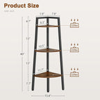 Hoctieon Corner Shelf, 3-Tier 40" Tall Corner Bookshelf, Rustic Ladder Shelf, Industrial Display Stand for Living Room, Kitchen, Home Office, Balcony, Small Space, Metal Frame, Rustic Brown