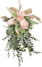 Artificial Teardrop Swag Floral Garland with Silk Flowers Ornament Handmade Reusable Suitable for Home Window, Pink