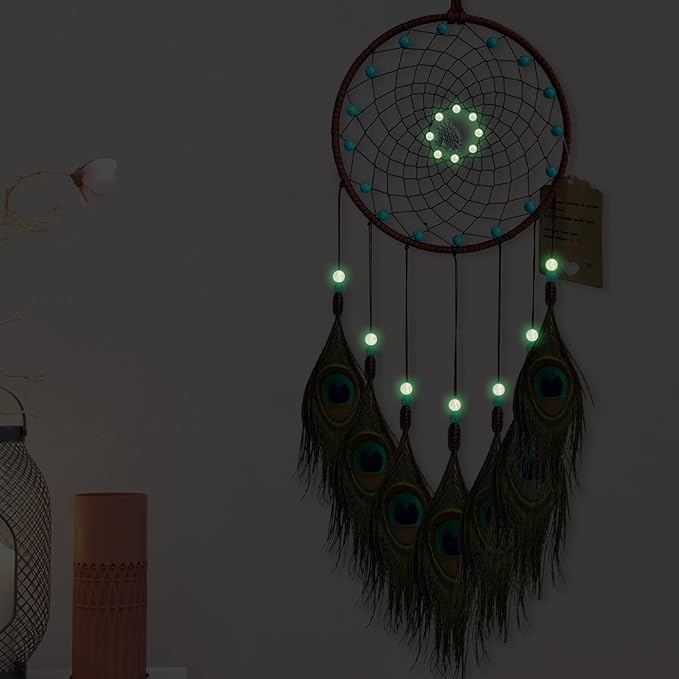 Dream Catchers Kids Room Wall Decor Dreamcatcher Handmade Peacock Feather for Girls Boys Bedroom Decoration Gift