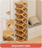 Bamboo Shoe Rack Organizer, 2-10 Tiers, Natural or Tea Color, No-Tool Assembly, Foldable Storage Shelf (No Installation 10 Layer 30-Brown)
