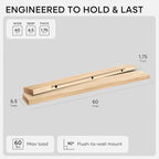 Homeforia 60 inch Natural Floating Shelf, High End Solid Real Wood 60inch Small Floating Shelves for Wall Mounted, Natural Wooden Floating Shelves, Heavy Duty Bracket, 60 X 6.5 X 1.75 in, Set of 3