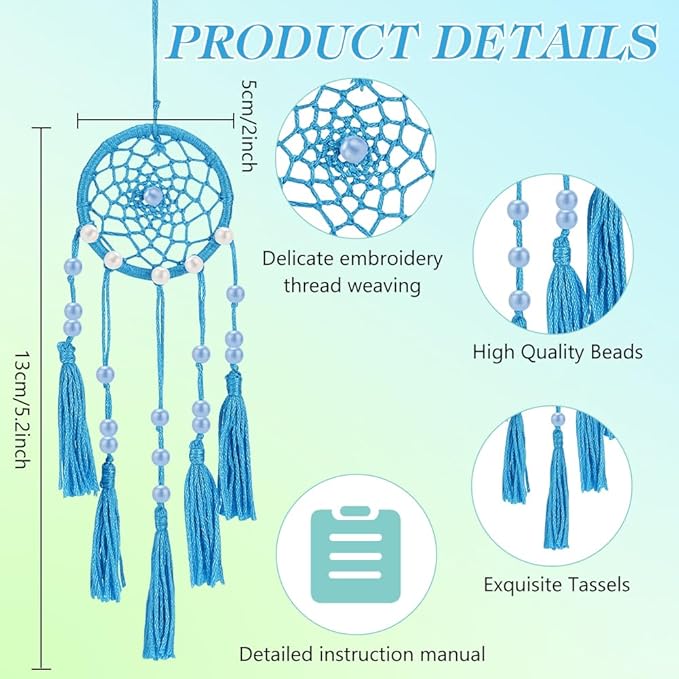 INFUNLY 15 Set DIY Small Dream Catcher Kit Rainbow Colors Round Mini Dream Catcher Kit Handmade Dreamcatcher Kit with Instructions Boho Hanging Ornament Making Kit for Bedroom Car Mirror Keychain Bag