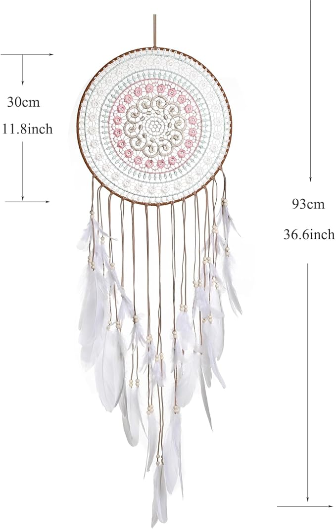 Big Dream Catchers for Wall with White Feather, Large 12 Inch Diameter Dream Catcher for Room Ceiling Wall Window Corridor Balcony Decor
