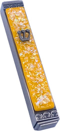 Sparkling Art Glass Mezuzah - Easy Mount Indoor or Outdoor - Weatherproof Metal Case - Gift Box and Non-Kosher Scroll Included - Hand Made in USA - Guaranteed for Life! (Marigold)