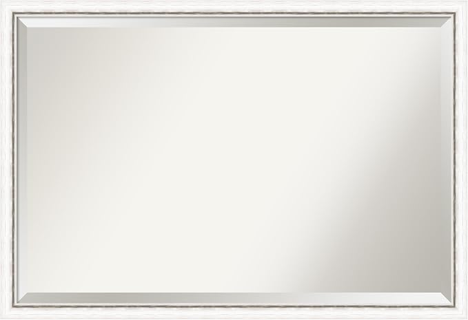 Amanti Art White Wall Mirror 26x38 Morgan White Silver Rectangle Bathroom Mirror for Wall Decor Living Room, Large Modern Wood Frame, Hangs Horizonally and Vertically, Bathroom Decor, Beveled Edge