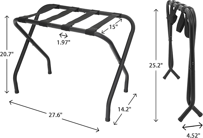 Luggage Rack Set of 2, Suitcase Stand, Luggage Racks for Guest Room, Hotel, Bedroom, Camping, Travel Suitcase Holder, Black Metal Frame, 27.5 x 14.2 x 20.7 Inches