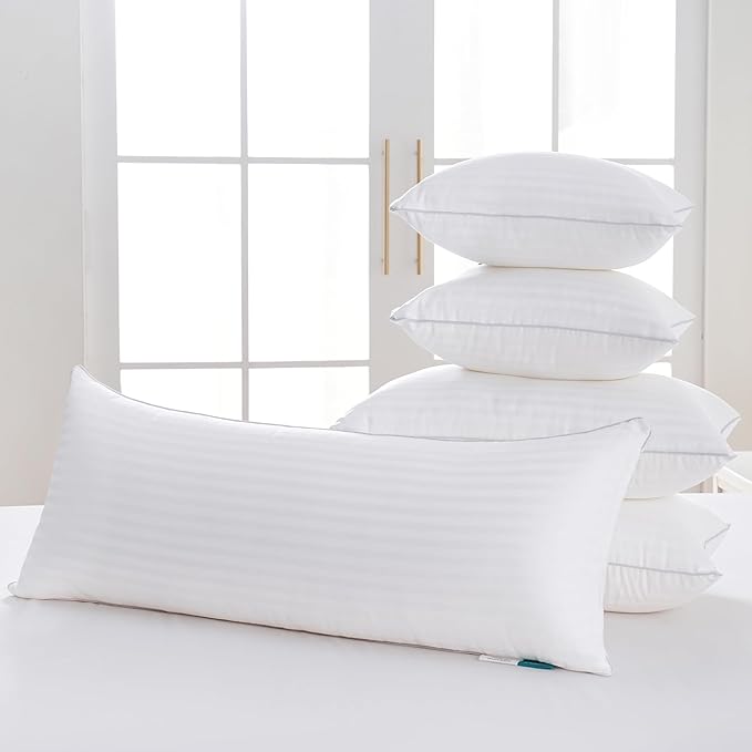 Oubonun 14 x 22 Throw Pillow Inserts, Firm and Fluffy Decorative Pillows for Couch Bed Sofa with Soft Cotton Cover White Cushion with Down Alternative Pack of 2