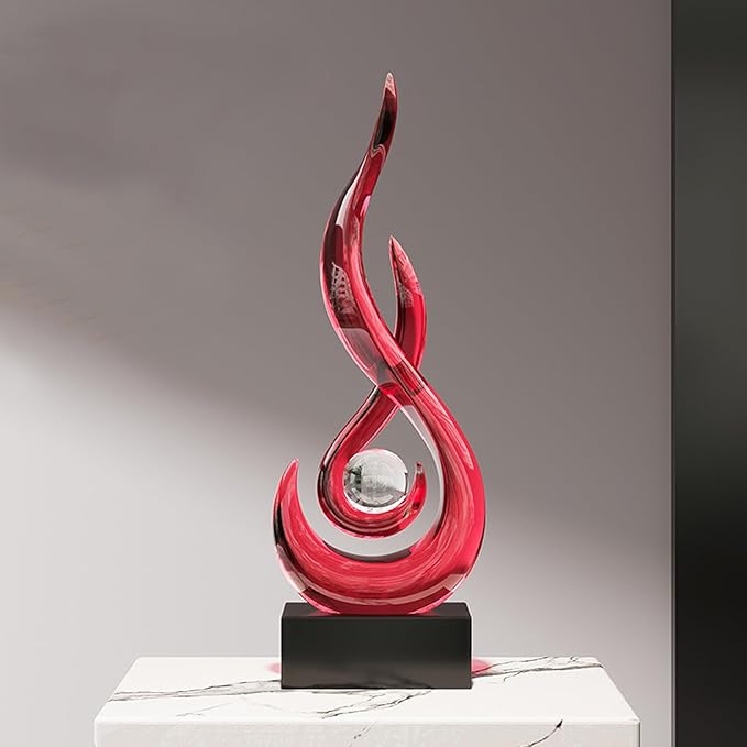 Modern Abstract Art Table Decoration,Resin Flame Statue Modern Centerpiece Ornaments for Living Room Great Gift Idea Home Decor,Collectibles (Red)
