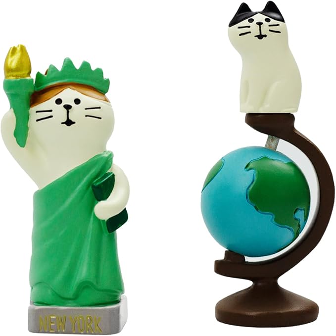 RAQWI Cute Mini Cat Holding the Torch Figurine Cute Cat Standing on Globe Figurine for Office, Home Decoration Perfect Cute Cat Gift for Cat Lovers