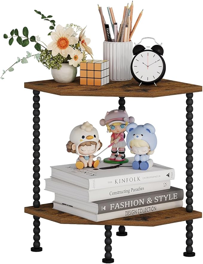 YINMIT Corner Shelf Stand, 2 Tier countertop Corner Organizer Shelf, Freestanding Corner Display Shelf for Small Spaces, Living Room, Bedroom, Bathroom, Kitchen, Office