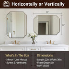 ANDY STAR Brushed Gold Mirror, 22"x30" Bathroom Vanity Mirror, Rounded Rectangle Bathroom Mirror with Rust-Proof Stainless Steel 1" Frame, Wall Mounts Horizontally or Vertically