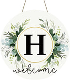 Monogram Letter H Wreaths for Front Door Wreath Wooden Welcome Sign for Front Door Decor Floral Family Last Name Initial House Warming Spring Summer Porch Rustic Wall Home Kitchen Boho Decorations