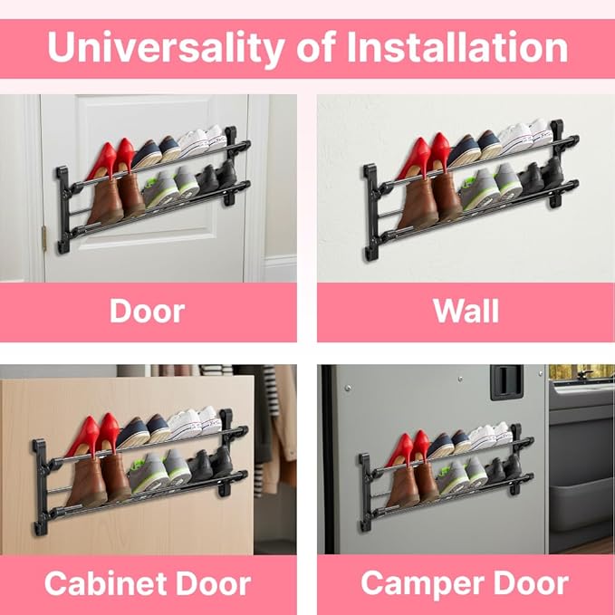 Foldable 26-Inch Wall Mounted Shoe Rack Organizer, Holds 6 Pairs, Small Hanging Shoe Rack for Entryway, Door or Closet, Space-Saving Wall Shoe Storage