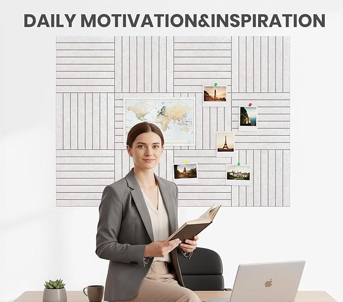 Large Cork Board Alternative 48” X 36” Felt Bulletin Board Tiles, with 30 Pushpins, 60 Adhesive Tabs,12-Pack Slat Wall Paneling, Cork Boards for Office Push Pin Board Felt Board - Oatmeal