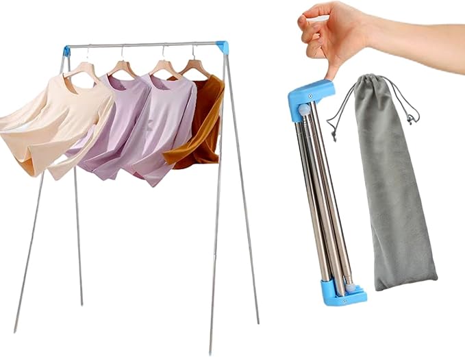 Lmaray Portable Garment Rack, Compact Folding Clothes Drying Rack, Mini Clothing Rack for Travel, Camping, RV, Dance Costume, Laundry Indoor, Outdoor (Regular)