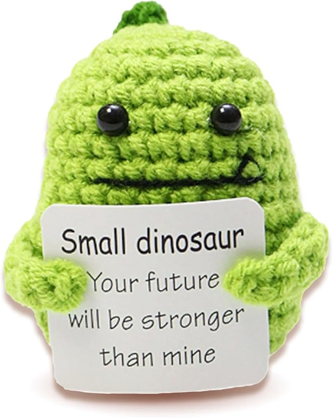 Positive Crochet Dinosaur for Him, Valentines Day Gift for Him Her, Emotional Gifts for Girl, Handmade Knitting Dinosaur Doll