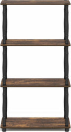 Furinno Turn-N-Tube Storage Shelves, 4-Tier Open Frame Book Shelf, Standing Corner Shelf, Toolless Open Shelves, Classic Tubes, for Organization and Storage, Living Room, Home Office, Amber Pine