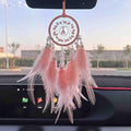 Car Dream Catcher for Rearview Mirror, Hanging Charm, Lucky Ornament Pendant, Interior Accessory (Pink)