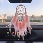 Car Dream Catcher for Rearview Mirror, Hanging Charm, Lucky Ornament Pendant, Interior Accessory (Pink)