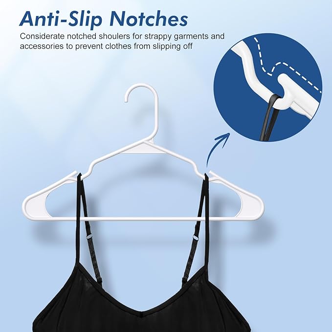 HOUSE DAY Plastic Hangers 16 Pack - Adult Clothes Hangers White - Space Saving, Non-Slip, Durable & Sturdy Hanger with Shoulder Grooves for Closet, Perfect Slim Coat Hanger - Ganchos para Colgar Ropa