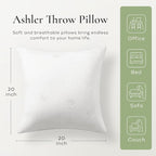 Ashler Throw Pillows Insert- 20x20 Pillow Inserts with Air Layer, Premium Bed and Couch Pillows - Indoor Decorative Throw Pillow, Square Cushion Sham Stuffer, Pack of 2, White