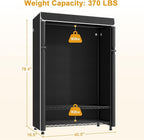 H5C Plus Clothes Rack with Cover, Portable Closet for Hanging Clothes, Covered Clothing Racks Heavy Duty, 3-Tiers Garment Rack with Shelves Max Load 370LBS Black Closet Rack with Black Cover
