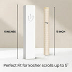SURI Mezuzah for Door – 6 Inch White Concrete Mezuzah Case with Printed Scroll, Self-Stick Jewish Entry Design, Fits a 5 Inch Scroll, Gift Box Included