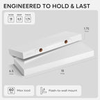 Homeforia White Floating Shelf 18 inch, High End Solid Real Wood 18inch Bathroom Floating Shelves for Wall Mounted, White Wooden 18in Floating Shelves, Heavy Duty Bracket, 18 X 6.5 X 1.75 in, Set of 3