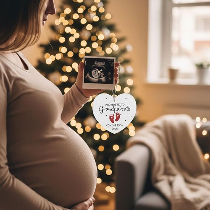 Grandparents Ornament, Baby Coming Soon 2026, Baby Announcement Christmas Ornament for New Parents, Expecting Couple, Promoted to Grandparents Gift, Baby Reveal Keepsake Decor