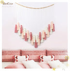 DrCor Blush Pink Boho Macrame Wall Hanging – Handmade Rose Gold Tassel Decor for Nursery, Dorm, Baby Shower, Wedding, Cozy Home or Classroom Display