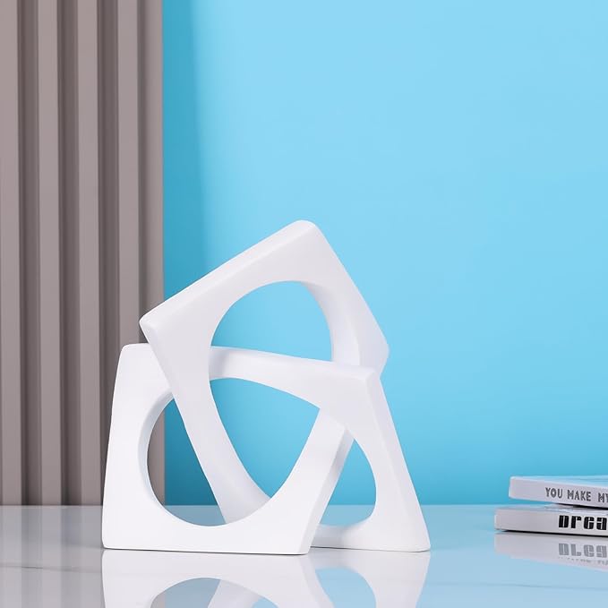 Modern Geometric Sculpture White Knot Statue Decor, Home Bookcase Centerpiece Jax Decorative, Tabletop Sculpture and Figurines, for Home Decor Accent Cube Ornaments