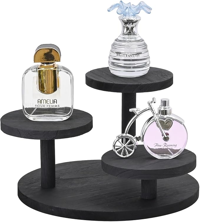 Ikee Design 3-Tier Wooden Display Riser for Jewelry, Wooden Jewelry and Figurine Display Risers, Wood Riser for Decor, Multilevel Stand for Action Figures and Home Decor, Black Color