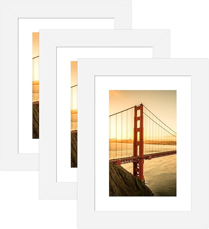 5x7 Picture Frame 3 Pack - White Poster Frame Display Pictures 4x6 with Mat or 5 x 7 Without Mat for Wall Hanging Horizontal and Vertical