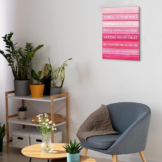 Inspirational Pink Wall Art Decor, Preppy Motivational Room Sign, Pink Positive Canvas Posters Art Work for Home Office Bedroom Living Room Kitchen Bathroom (11.5 X 15 Inches, Framed)