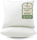 Ashler Throw Pillow Inserts- 16x16 Pillow Inserts with Air Layer, Premium Bed and Couch Pillows - Indoor Decorative Throw Pillow, Square Cushion Sham Stuffer, Pack of 2, White